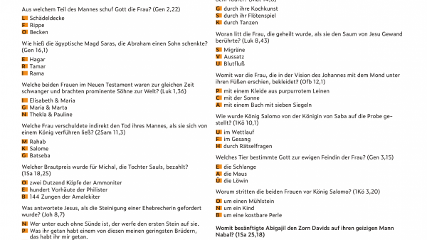 Textblatt zum Bibelquiz "Frauen in der Bibel"