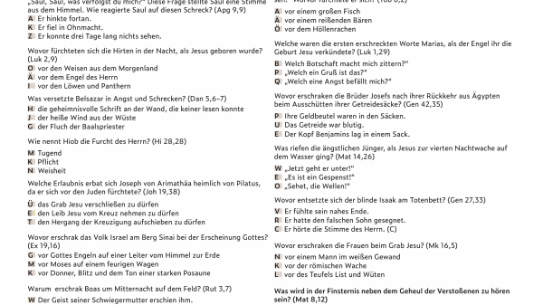 Textblatt zum Bibelquiz "Furcht in der Bibel"