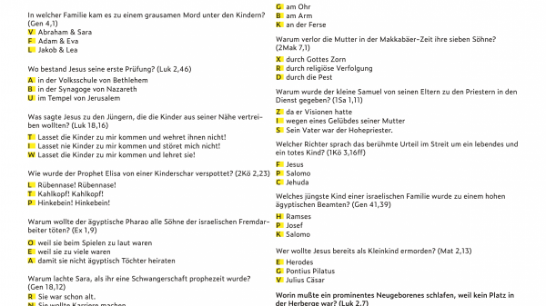 Textblatt zum Bibelquiz "Kinder in der Bibel"