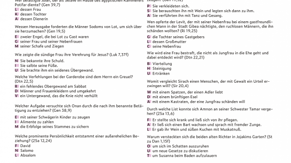 Materialblatt mit dem Bibelquiz zum Thema Sexualdelikte in der Bibel