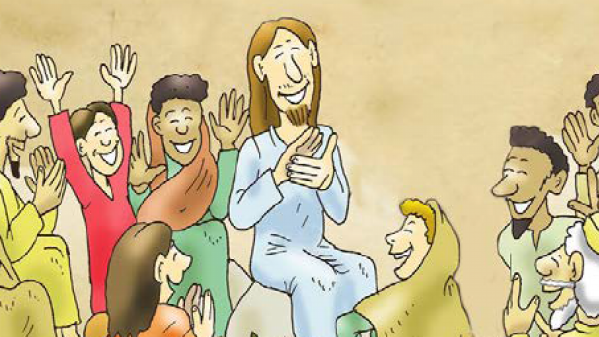 Jesus im Kreis von Kindern. Bild zum Kinderheft zur Welt der Bibel.